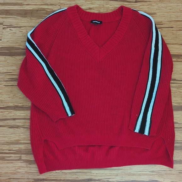 Bright red v-neck cotton/acrylic sweater. Not new but in great condition. - Picture 4 of 10